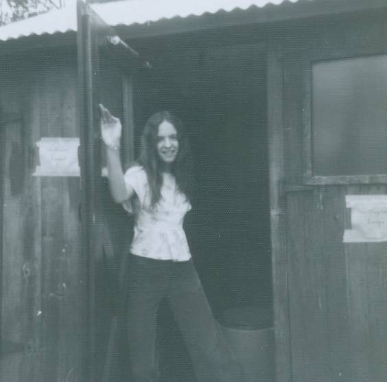 Margaret Pilat showing no fear when approaching the outhouse