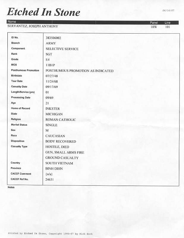 military information on Joey Servantez