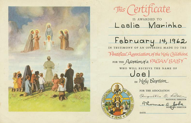 Donation towards a Pagan Baby, 1962