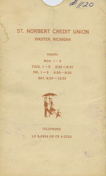 St. Norbert's Credit Union Passbook sleeve